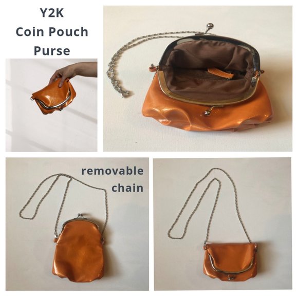 Retro Y2K Necessary Objects Coin Pouch Purse Kiss Lock Orange Wallet Wristlet - Picture 3 of 11